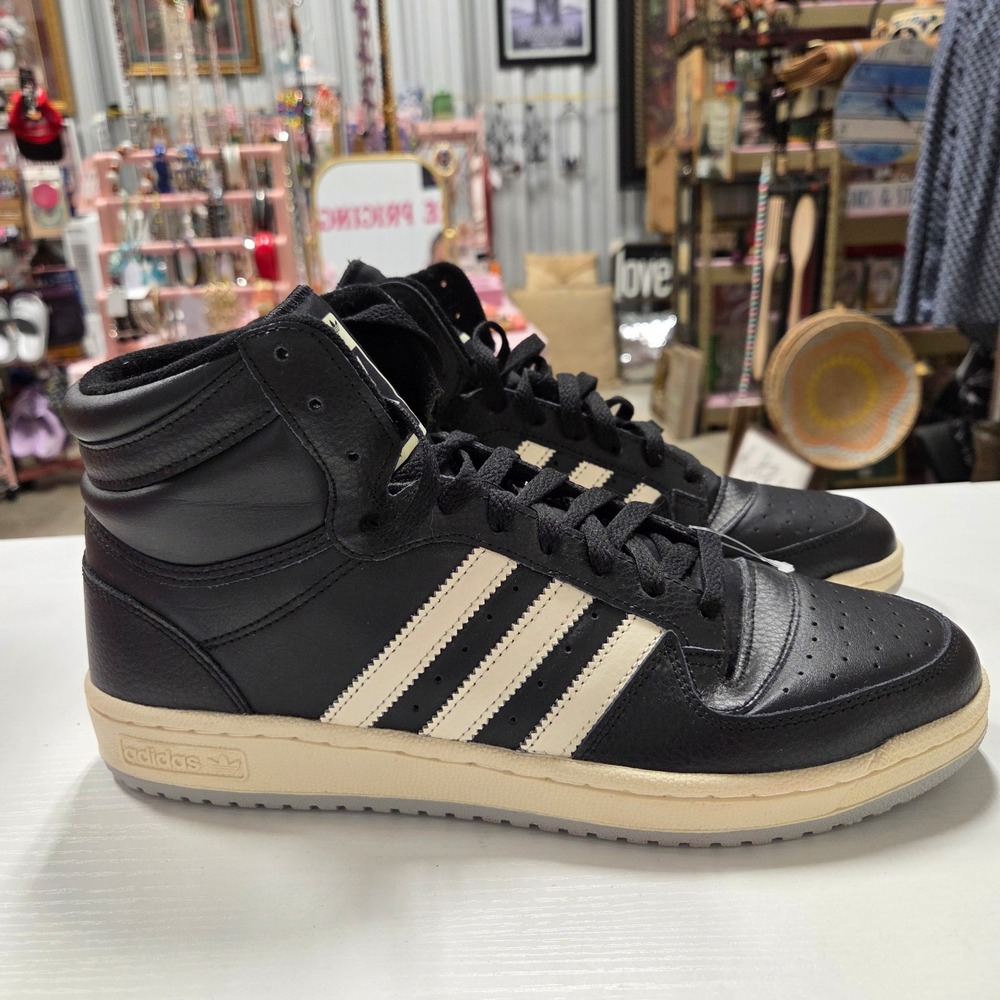Adidas Top Ten High Mens Black Cream White Leather Sneakers GV6632 Size 10.5
